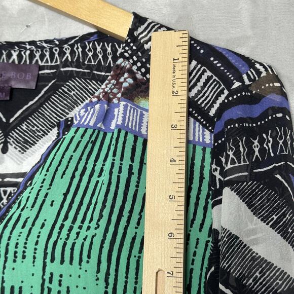 Hale Bob Shirt Womens Medium Multicolor Silk Boho Blouse Long Sleeve V Neck - Picture 9 of 10